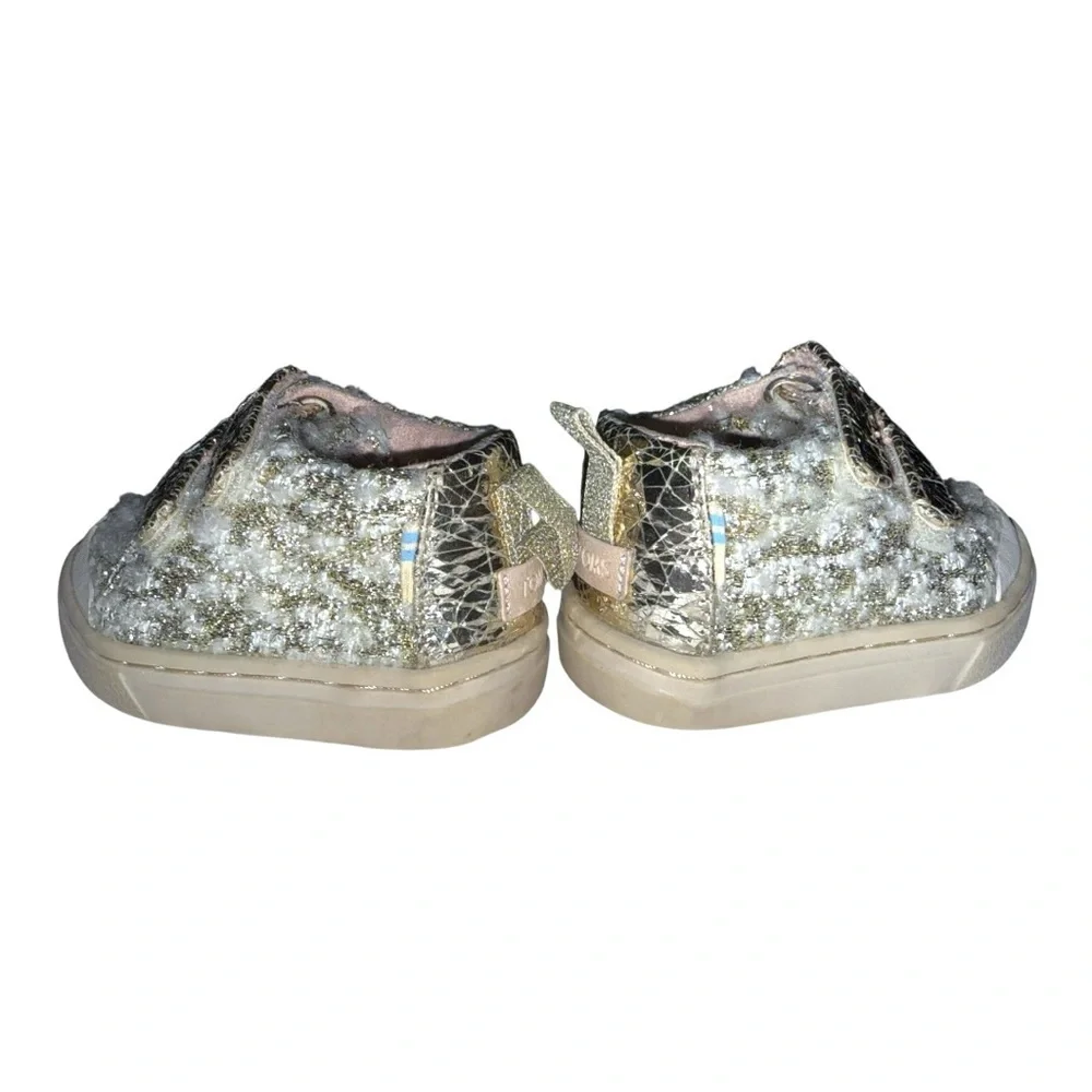 TOMS Girls Gold Tweed Glitter Velcro Sneakers Size T2 Toddler Sparkle Shoes